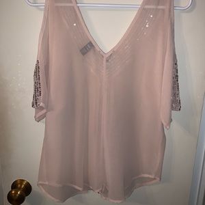 Pink cold shoulder blouse